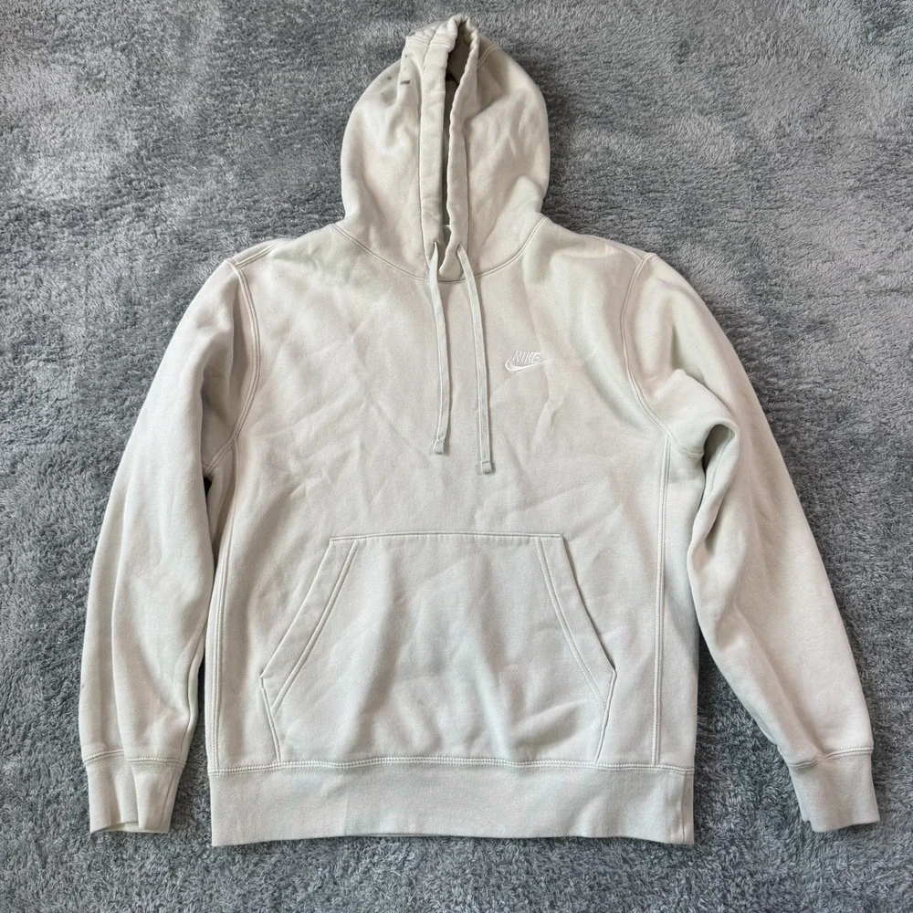 Nike Sportswear Club Fleece Hoodie Small Cream Beige Embroidered Logo